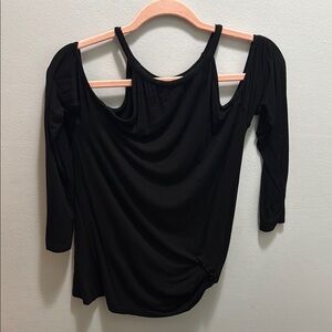 Black Asymmetrical Cut Out 3/4 Sleeve Blouse